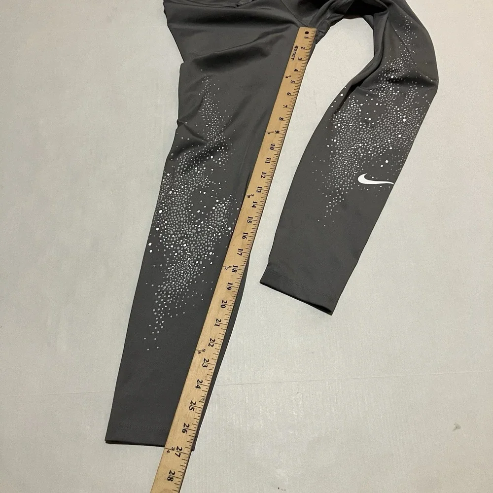 Nike Dri-Fit Womens Size Medium Gray Black Running Stretch‎ Legging Zipper Cuff